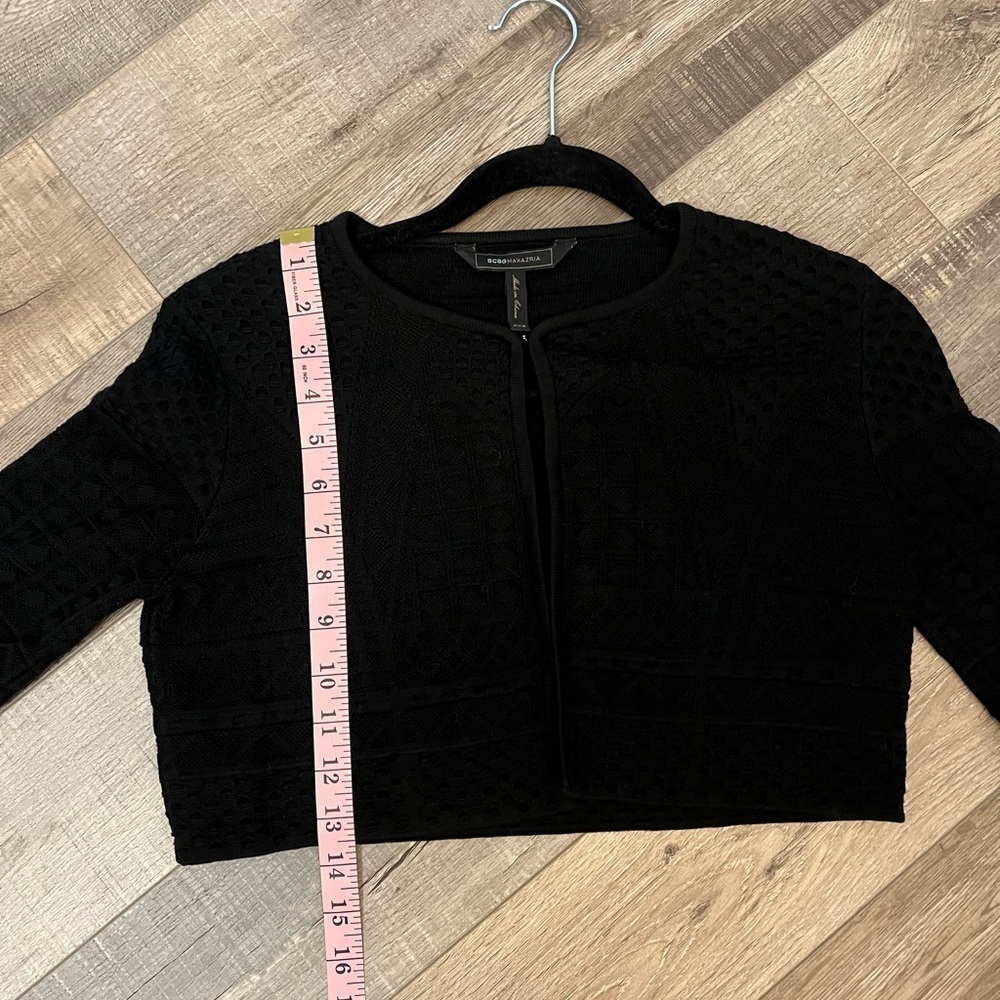 BCBG Maxazria Staci textured black long sleeved cropped cardigan shrug  XXS EUC - Picture 8 of 12